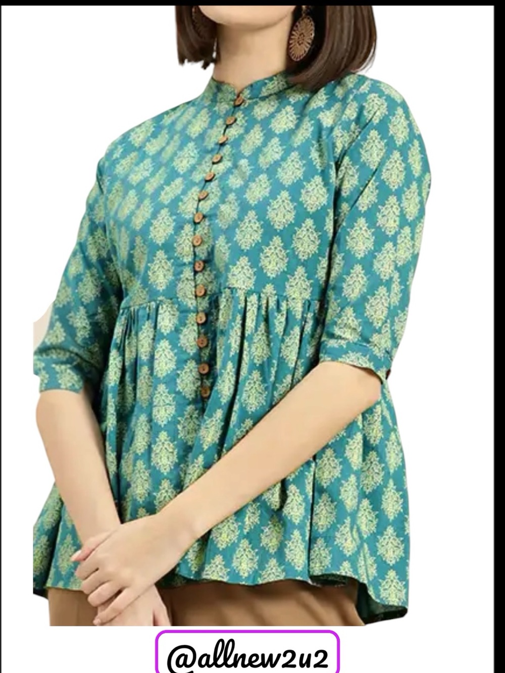 Shae by Sassafras Teal Blue Off White Boho Women's Top Size M